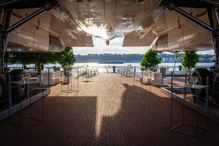 Concorde Plaza set for a reception event with high top tables